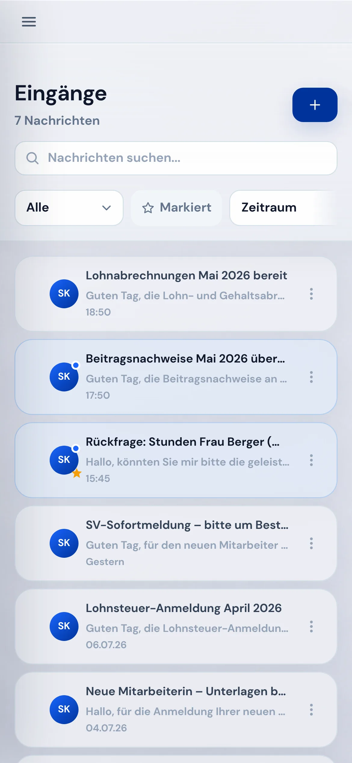 DLA Portal – Posteingang auf dem Smartphone